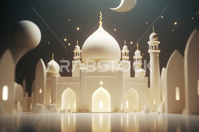 زينه الاعياد والمناسبات الدينية، مجسمات ثلاثية الأبعاد  لمساجد بيضاء , عساكم من عواده ، قدوم شهر الخير ، اسلاميات و عباده, خلفية زخارف اسلاميه ثري دي سوداء