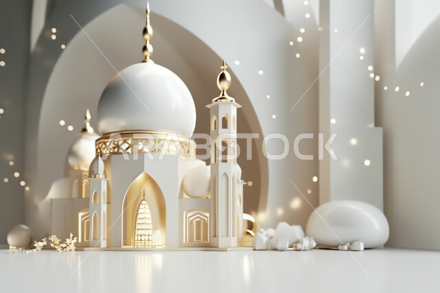 زينه الاعياد والمناسبات الدينية، مجسمات ثلاثية الأبعاد  لمساجد بيضاء , عساكم من عواده ، قدوم شهر الخير ، اسلاميات و عباده, خلفية زخارف اسلاميه ثري