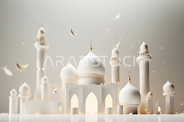 زينه الاعياد والمناسبات الدينية، مجسمات ثلاثية الأبعاد  لمساجد بيضاء , عساكم من عواده ، قدوم شهر الخير ، اسلاميات و عباده, خلفية زخارف اسلاميه ثري