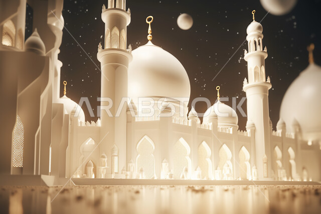 زينه الاعياد والمناسبات الدينية، مجسمات ثلاثية الأبعاد  لمساجد بيضاء , عساكم من عواده ، قدوم شهر الخير ، اسلاميات و عباده, خلفية زخارف اسلاميه ثري