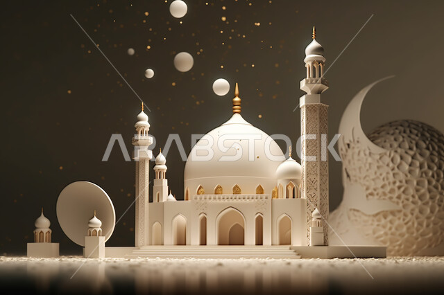 زينه الاعياد والمناسبات الدينية، مجسمات ثلاثية الأبعاد  لمساجد بيضاء , عساكم من عواده ، قدوم شهر الخير ، اسلاميات و عباده, خلفية زخارف اسلاميه ثري دي سوداء