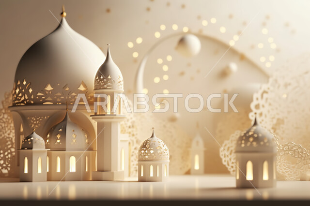 زينه الاعياد والمناسبات الدينية، مجسمات ثلاثية الأبعاد  لمساجد بيضاء , عساكم من عواده ، قدوم شهر الخير ، اسلاميات و عباده, خلفية زخارف اسلاميه ثري