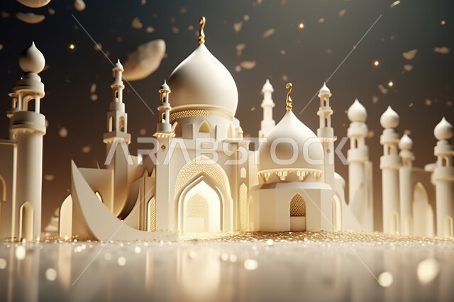 زينه الاعياد والمناسبات الدينية، مجسمات ثلاثية الأبعاد  لمساجد بيضاء , عساكم من عواده ، قدوم شهر الخير ، اسلاميات و عباده, خلفية زخارف اسلاميه ثري دي سوداء
