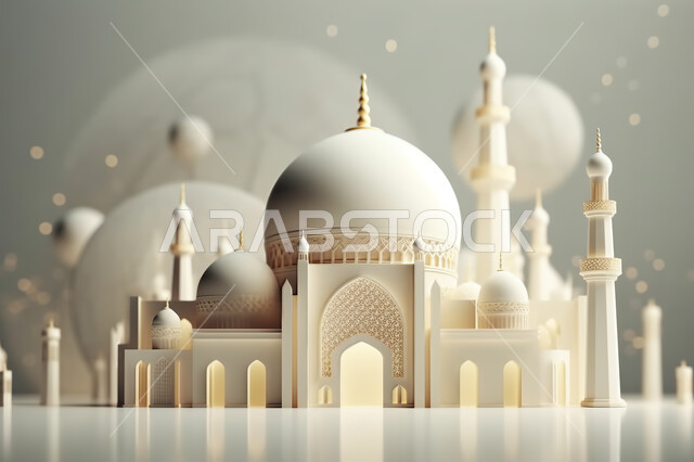 زينه الاعياد والمناسبات الدينية، مجسمات ثلاثية الأبعاد  لمساجد بيضاء , عساكم من عواده ، قدوم شهر الخير ، اسلاميات و عباده, خلفية زخارف اسلاميه ثري