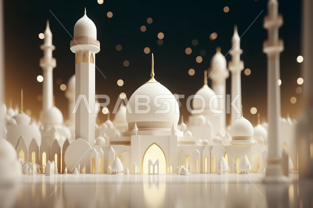 زينه الاعياد والمناسبات الدينية، مجسمات ثلاثية الأبعاد  لمساجد بيضاء , عساكم من عواده ، قدوم شهر الخير ، اسلاميات و عباده, خلفية زخارف اسلاميه ثري دي سوداء