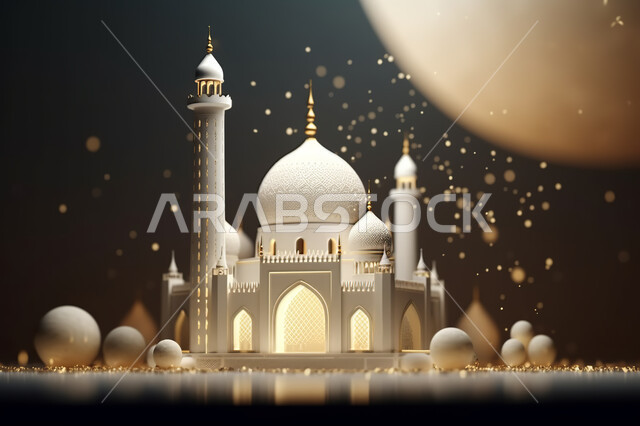 عساكم من عواده ،مجسمات ثلاثية الابعاد لمساجد وقبب بيضاء ،زينة الاعياد والمناسبات الدينية،  قدوم شهر الخير ، اسلاميات و عباده, خلفية زخارف اسلاميه ثري دي سوداء