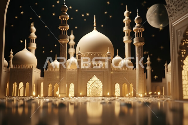 عساكم من عواده ،مجسمات ثلاثية الابعاد لمساجد وقبب ذهبية ،زينة الاعياد والمناسبات الدينية،  قدوم شهر الخير ، اسلاميات و عباده, خلفية زخارف اسلاميه ثري دي سوداء