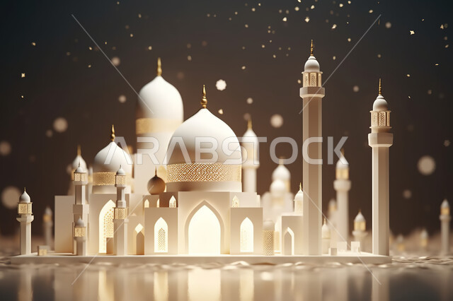 عساكم من عواده ،مجسمات ثلاثية الابعاد لمساجد وقبب بيضاء ،زينة الاعياد والمناسبات الدينية،  قدوم شهر الخير ، اسلاميات و عباده, خلفية زخارف اسلاميه ثري دي سوداء