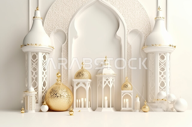 عساكم من عواده ،مجسمات ثلاثية الابعاد لمساجد وقبب بيضاء ،زينة الاعياد والمناسبات الدينية،  قدوم شهر الخير ، اسلاميات و عباده, خلفية زخارف اسلاميه ثري دي