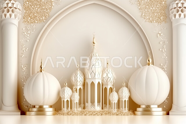 عساكم من عواده ،مجسمات ثلاثية الابعاد لمساجد وقبب بيضاء ،زينة الاعياد والمناسبات الدينية،  قدوم شهر الخير ، اسلاميات و عباده, خلفية زخارف اسلاميه ثري دي