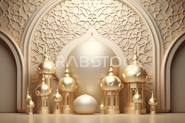 مجسمات ثلاثية الابعاد لمساجد وقبب ذهبية ،زينة الاعياد والمناسبات الدينية، عساكم من عواده ، قدوم شهر الخير ، اسلاميات و عباده, خلفية زخارف اسلاميه ثري دي
