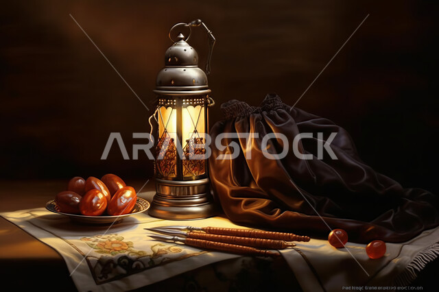 وجبة افطار صحية و لذيذة ،فانوس معدني مزخرف, إضاءة و زينة شهر رمضان ،مشاركة الاجواء الرمضانية ، شهر رمضان المبارك , خلفية اسلامية