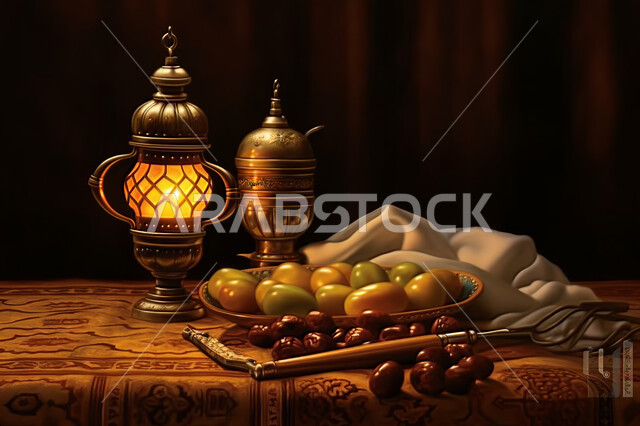 فانوس معدني مزخرف, إضاءة و زينة شهر رمضان ،مشاركة الاجواء الرمضانية ، وجبة افطار شهية و لذيذة ، شهر رمضان المبارك , خلفية اسلامية