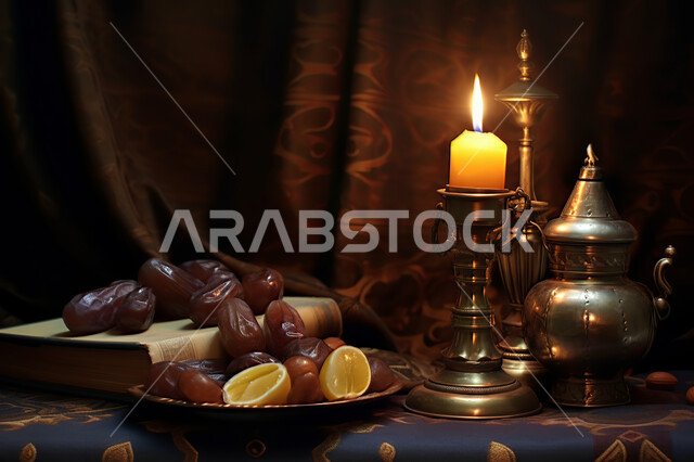 فانوس معدني مزخرف, إضاءة و زينة شهر رمضان ،مشاركة الاجواء الرمضانية ، وجبة افطار شهية و لذيذة ، شهر رمضان المبارك , خلفية اسلامية