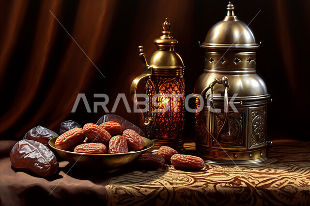 فانوس معدني مزخرف, إضاءة و زينة شهر رمضان ،مشاركة الاجواء الرمضانية ، وجبة افطار لذيذة وشهية ، شهر رمضان المبارك , خلفية اسلامية