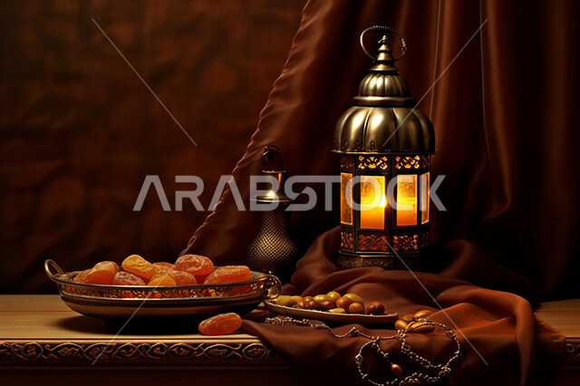 فانوس معدني مزخرف, إضاءة و زينة شهر رمضان ،مشاركة الاجواء الرمضانية ، وجبة افطار لذيذة وشهية ، شهر رمضان المبارك , خلفية اسلامية