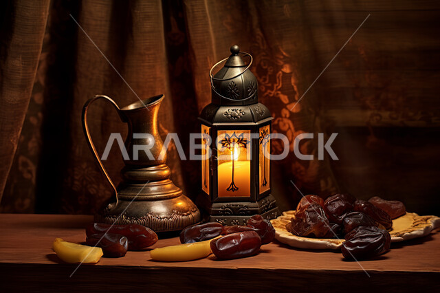 فانوس معدني مزخرف, إضاءة و زينة شهر رمضان ،مشاركة الاجواء الرمضانية ، وجبة افطار لذيذة وشهية ، شهر رمضان المبارك , خلفية اسلامية