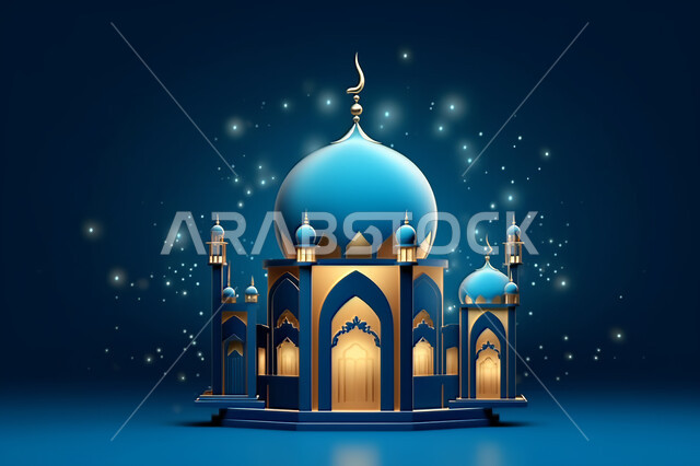 قدوم شهر الخير ،  مجسمات ثلاثية الابعاد  لمساجد وقبب بيضاء ،زينة الاعياد والمناسبات الدينية، عساكم من عواده ، اسلاميات و عباده, خلفية زخارف اسلاميه ثري دي