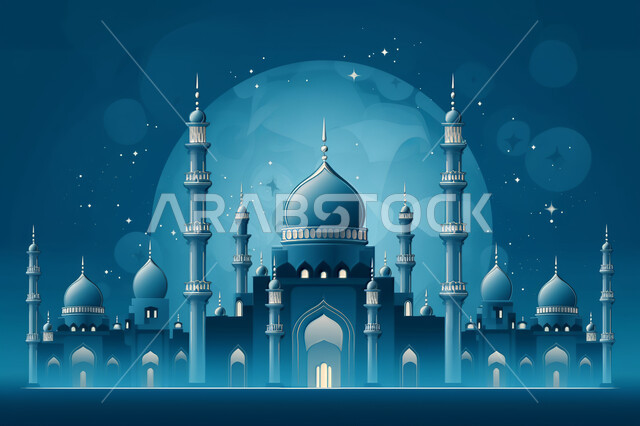 قدوم شهر الخير ،  مجسمات ثلاثية الابعاد  لمساجد وقبب بيضاء ،زينة الاعياد والمناسبات الدينية، عساكم من عواده ، اسلاميات و عباده, خلفية زخارف اسلاميه ثري دي