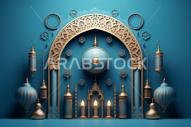قدوم شهر الخير ،  مجسمات ثلاثية الابعاد  لمساجد وقبب بيضاء ،زينة الاعياد والمناسبات الدينية، عساكم من عواده ، اسلاميات و عباده, خلفية زخارف اسلاميه ثري دي