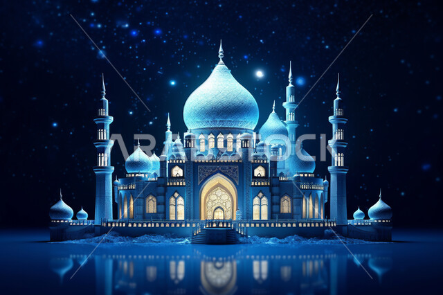 قدوم شهر الخير ،  مجسمات ثلاثية الابعاد  لمساجد وقبب بيضاء ،زينة الاعياد والمناسبات الدينية، عساكم من عواده ، اسلاميات و عباده, خلفية زخارف اسلاميه ثري دي