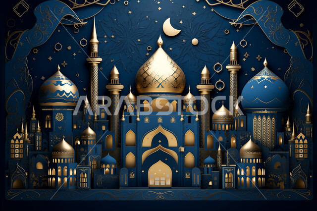 قدوم شهر الخير ،  مجسمات ثلاثية الابعاد  لمساجد وقبب بيضاء ،زينة الاعياد والمناسبات الدينية، عساكم من عواده ، اسلاميات و عباده, خلفية زخارف اسلاميه ثري دي