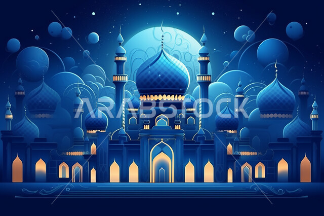 قدوم شهر الخير ،  مجسمات ثلاثية الابعاد  لمساجد وقبب بيضاء ،زينة الاعياد والمناسبات الدينية، عساكم من عواده ، اسلاميات و عباده, خلفية زخارف اسلاميه ثري دي