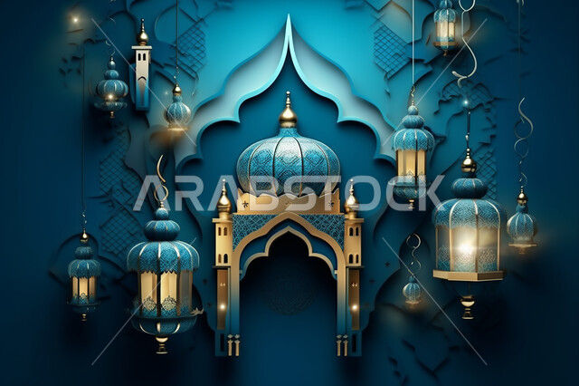 قدوم شهر الخير ،  مجسمات ثلاثية الابعاد  لمساجد وقبب بيضاء ،زينة الاعياد والمناسبات الدينية، عساكم من عواده ، اسلاميات و عباده, خلفية زخارف اسلاميه ثري دي