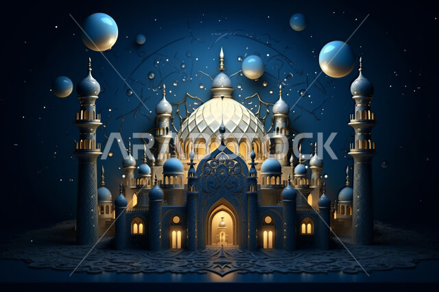 قدوم شهر الخير ،  مجسمات ثلاثية الابعاد  لمساجد وقبب بيضاء ،زينة الاعياد والمناسبات الدينية، عساكم من عواده ، اسلاميات و عباده, خلفية زخارف اسلاميه ثري دي