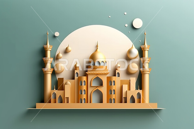 خلفية زخارف اسلاميه ثري دي, اسلاميات و عباده, مجسمات ثلاثية الابعاد لمساجد وقبب ،زينة الاعياد والمناسبات الدينية، عساكم من عواده ، قدوم شهر الخير , خلفية زرقاء