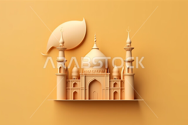 3D Islamic decorations background, Islam and worship, 3D models of mosques and domes, decorations for holidays and religious occasions, may you be happy, the advent of the month of goodness
