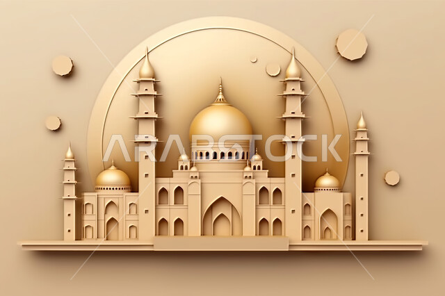 خلفية زخارف اسلاميه ثري دي, اسلاميات و عباده, مجسمات ثلاثية الابعاد لمساجد وقبب ،زينة الاعياد والمناسبات الدينية، عساكم من عواده ، قدوم شهر الخير