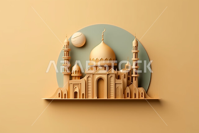 خلفية زخارف اسلاميه ثري دي, اسلاميات و عباده, مجسمات ثلاثية الابعاد لمساجد وقبب ،زينة الاعياد والمناسبات الدينية، عساكم من عواده ، قدوم شهر الخير