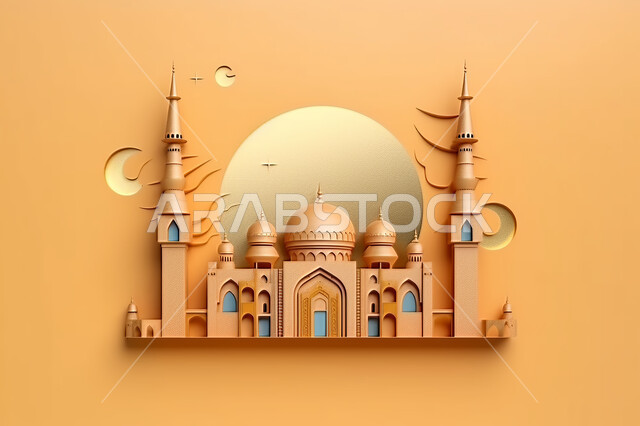 خلفية زخارف اسلاميه ثري دي, اسلاميات و عباده, مجسمات ثلاثية الابعاد لمساجد وقبب ،زينة الاعياد والمناسبات الدينية، عساكم من عواده ، قدوم شهر الخير