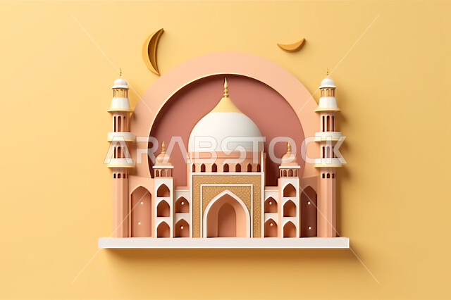 خلفية زخارف اسلاميه ثري دي, اسلاميات و عباده, مجسمات ثلاثية الابعاد لمساجد وقبب ،زينة الاعياد والمناسبات الدينية، عساكم من عواده ، قدوم شهر الخير