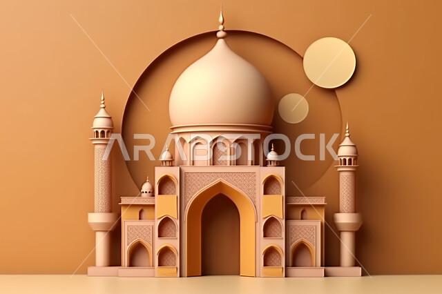 خلفية زخارف اسلاميه ثري دي, اسلاميات و عباده, مجسمات ثلاثية الابعاد لمساجد وقبب ،زينة الاعياد والمناسبات الدينية، عساكم من عواده ، قدوم شهر الخير