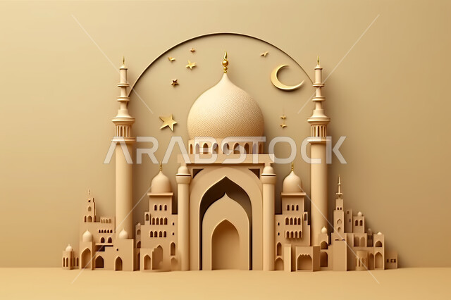 خلفية زخارف اسلاميه ثري دي, اسلاميات و عباده, مجسمات ثلاثية الابعاد لمساجد وقبب ،زينة الاعياد والمناسبات الدينية، عساكم من عواده ، قدوم شهر الخير