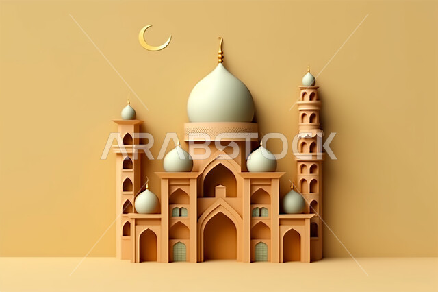 خلفية زخارف اسلاميه ثري دي, اسلاميات و عباده, مجسمات ثلاثية الابعاد لمساجد وقبب ،زينة الاعياد والمناسبات الدينية، عساكم من عواده ، قدوم شهر الخير