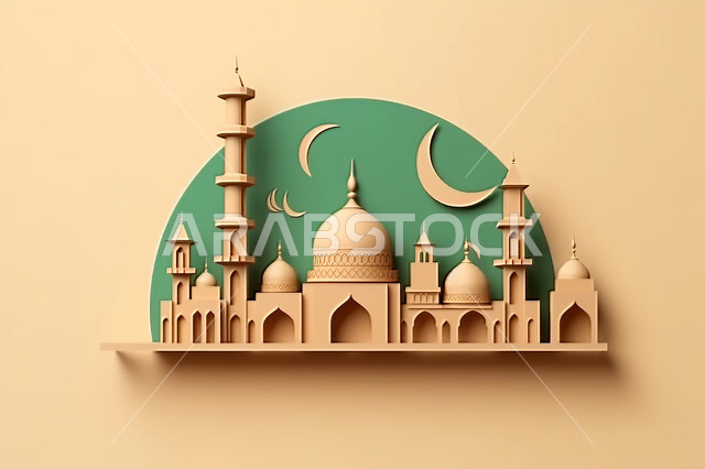 خلفية زخارف اسلاميه ثري دي, اسلاميات و عباده, مجسمات ثلاثية الابعاد لمساجد وقبب ،زينة الاعياد والمناسبات الدينية، عساكم من عواده ، قدوم شهر الخير