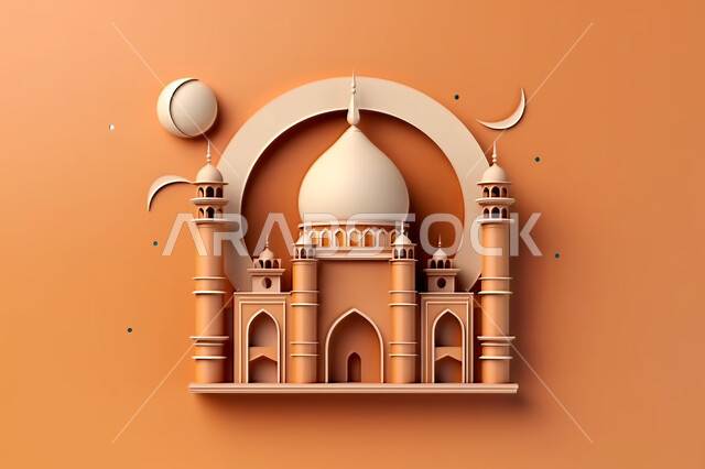 خلفية زخارف اسلاميه ثري دي, اسلاميات و عباده, مجسمات ثلاثية الابعاد لمساجد وقبب ،زينة الاعياد والمناسبات الدينية، عساكم من عواده ، قدوم شهر الخير