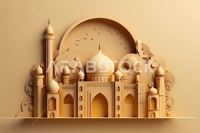 خلفية زخارف اسلاميه ثري دي, اسلاميات و عباده, مجسمات ثلاثية الابعاد لمساجد وقبب ،زينة الاعياد والمناسبات الدينية، عساكم من عواده ، قدوم شهر الخير
