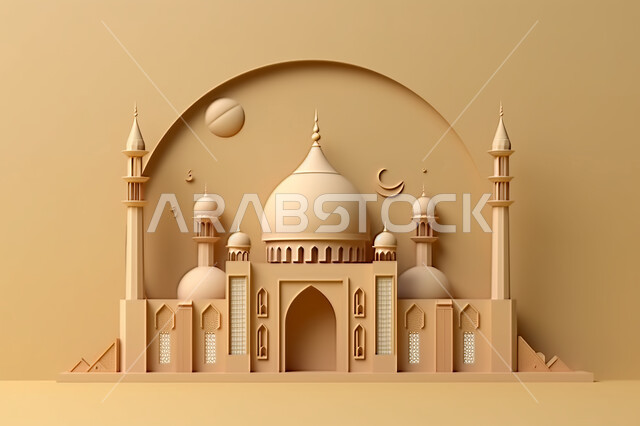 خلفية زخارف اسلاميه ثري دي, اسلاميات و عباده, مجسمات ثلاثية الابعاد لمساجد وقبب ،زينة الاعياد والمناسبات الدينية، عساكم من عواده ، قدوم شهر الخير