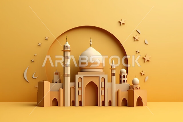 اسلاميات و عباده, مجسمات ثلاثية الابعاد  لمساجد وقبب ،زينة الاعياد والمناسبات الدينية، عساكم من عواده ، قدوم شهر الخير ، خلفية زخارف اسلاميه ثري دي