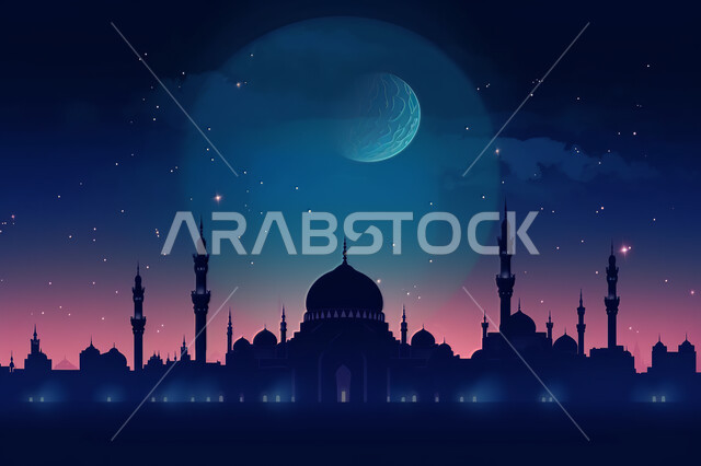 الفن الهندسي والمعماري للمساجد التاريخيه القديمه, منظر طبيعي للنجوم المتناثره في السماء ليلا, خلفيات مساجد اسلاميه في وضع الليل، تصميم مسجد اسلامي متميز ، العباده واداء الصلاه في المساجد، خلفيات وديكورات رمضانيه