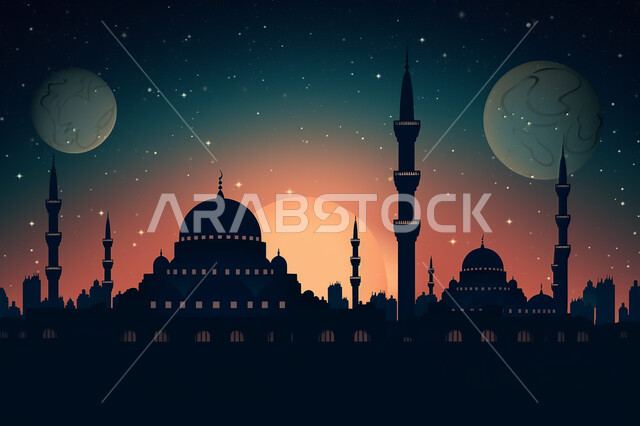 الفن الهندسي والمعماري للمساجد التاريخيه القديمه, منظر طبيعي للنجوم المتناثره في السماء ليلا, خلفيات مساجد اسلاميه في وضع الليل، تصميم مسجد اسلامي متميز ، العباده واداء الصلاه في المساجد، خلفيات وديكورات رمضانيه