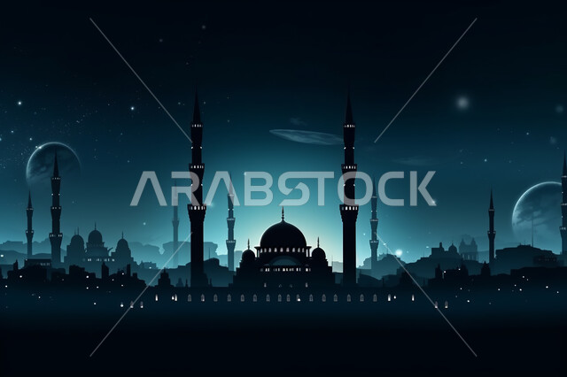 الفن الهندسي والمعماري للمساجد التاريخيه القديمه, منظر طبيعي للنجوم المتناثره في السماء ليلا, خلفيات مساجد اسلاميه في وضع الليل، تصميم مسجد اسلامي متميز ، العباده واداء الصلاه في المساجد، خلفيات وديكورات رمضانيه