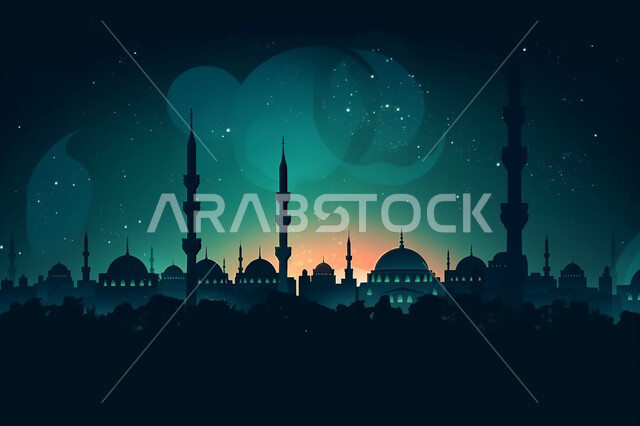 منظر طبيعي للنجوم المتناثره في السماء ليلا, خلفيات مساجد اسلاميه في وضع الليل، تصميم مسجد اسلامي متميز ، العباده واداء الصلاه في المساجد، خلفيات وديكورات رمضانيه، الفن الهندسي والمعماري للمساجد التاريخيه القديمه