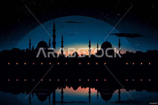منظر طبيعي للنجوم المتناثره في السماء ليلا, خلفيات مساجد اسلاميه في وضع الليل، تصميم مسجد اسلامي متميز ، العباده واداء الصلاه في المساجد، خلفيات وديكورات رمضانيه، الفن الهندسي والمعماري للمساجد التاريخيه القديمه
