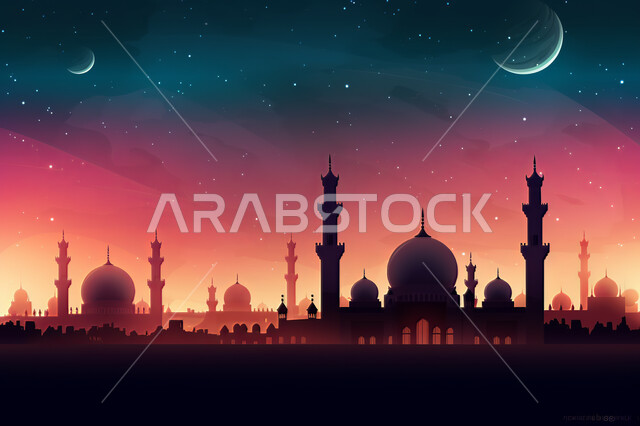 منظر طبيعي للنجوم المتناثره في السماء ليلا, خلفيات مساجد اسلاميه في وضع الليل، تصميم مسجد اسلامي متميز ، العباده واداء الصلاه في المساجد، خلفيات وديكورات رمضانيه، الفن الهندسي والمعماري للمساجد التاريخيه القديمه