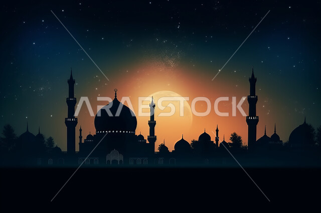 خلفيات مساجد اسلاميه في وضع الليل، تصميم مسجد اسلامي متميز ، العباده واداء الصلاه في المساجد، خلفيات وديكورات رمضانيه، الفن الهندسي والمعماري للمساجد التاريخيه  القديمه، منظر طبيعي للنجوم المتناثره في السماء ليلا